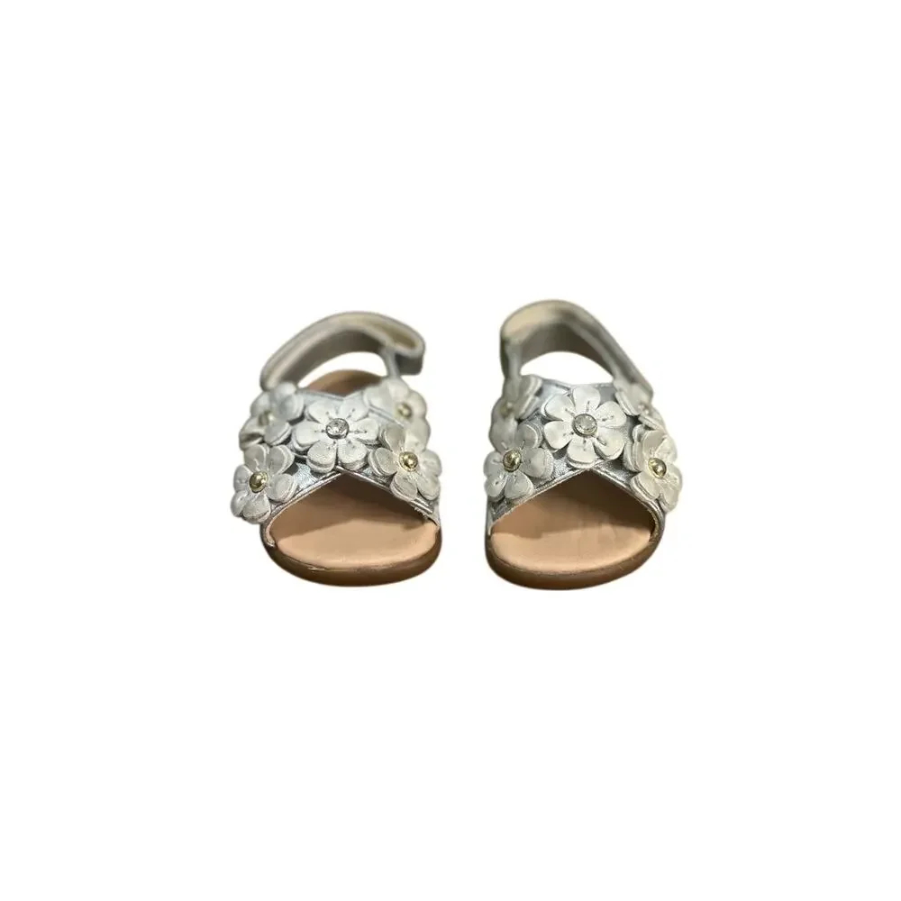 Ugg Baby Girl's 2/3 Allairey Silver Metallic Shimmer Floral Dainty Fairy Sandal